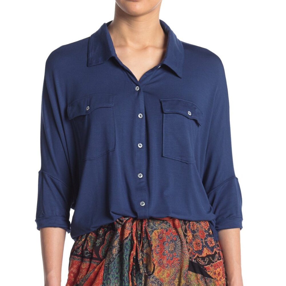 Free People Andy Button Up Front Pocket Tee New in Package